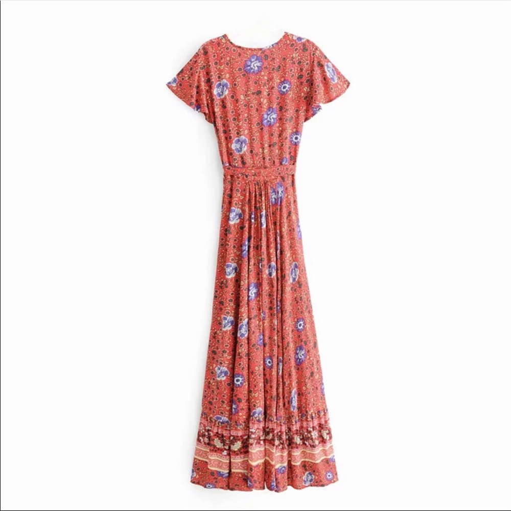 Bohemian Floral Tribal Print Maxi Wrap Dress red - Picture 6 of 13